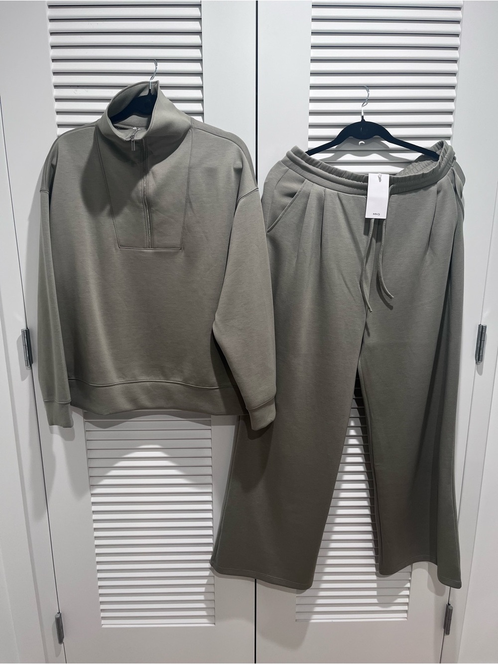 Mango Two-Piece Wide-Leg Sweat Set in Olive Green